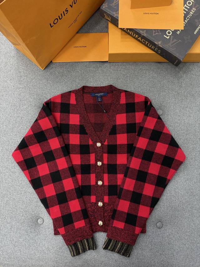 Red Checkered Knit Cardigan Every year, we release a red cardigan to bring good