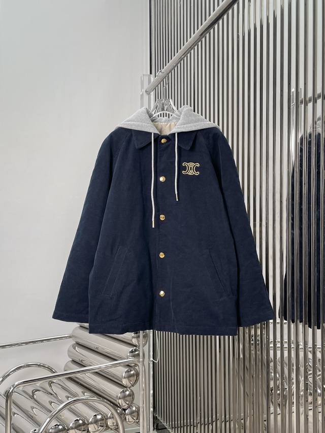 Real photos! Latest Ce 25 New Arc de Triomphe Badge Hooded Corduroy Jacket. Size