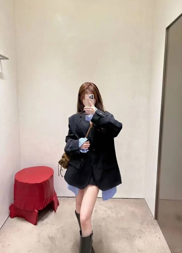 New Arrival! Latest Acne 25 New Striped Faux Two-Piece Oversized Suit. Sizes: S,