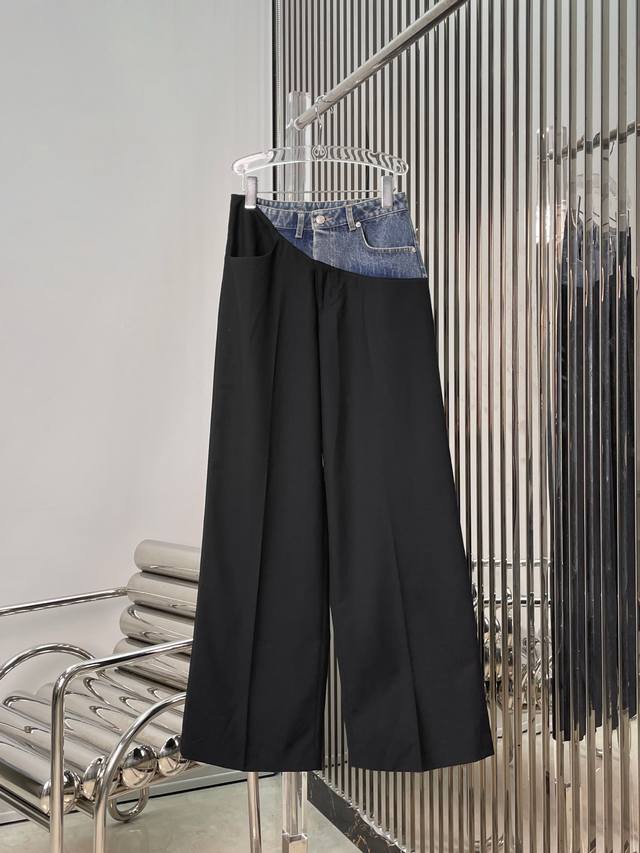 Real photos! Latest Ann 25New celebrity-style irregular denim patchwork trousers