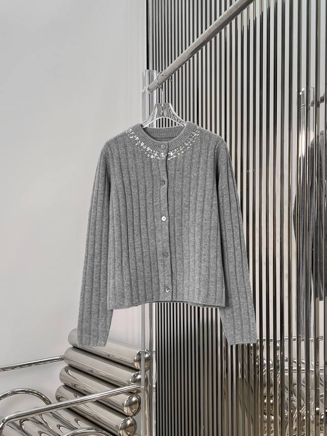 Real photos! Latest Gu 25 New knit cardigan with rhinestone embellishments at th