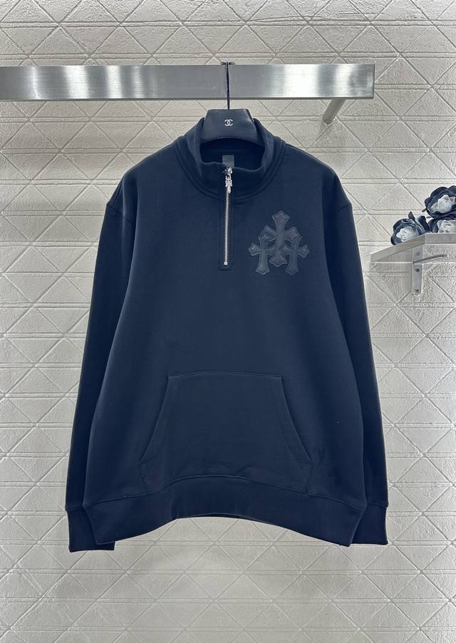 Chrome Hear*2025 New Arrival Cross Leather Label Pullover Sweatshirt Custom Yb o