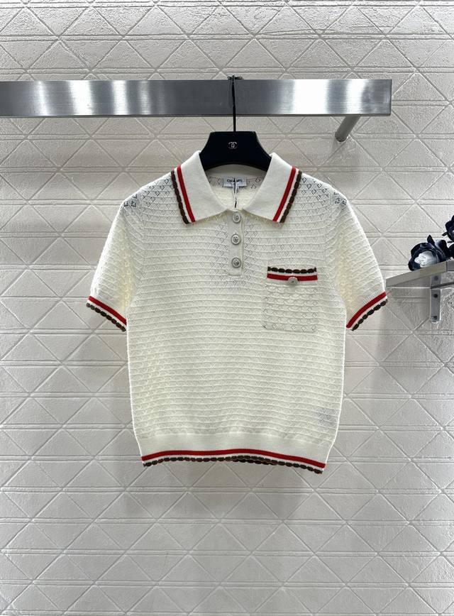 Chane*2025 New Arrival Color-blocked Collared Knit Short-Sleeve T-Shirt Made wit