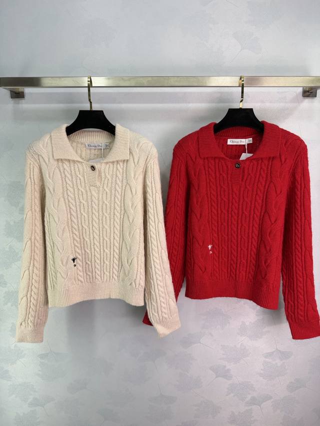 Dio*25 Autumn/Winter New Cable Knit Polo Collar Knit Sweater. Made of soft cashm