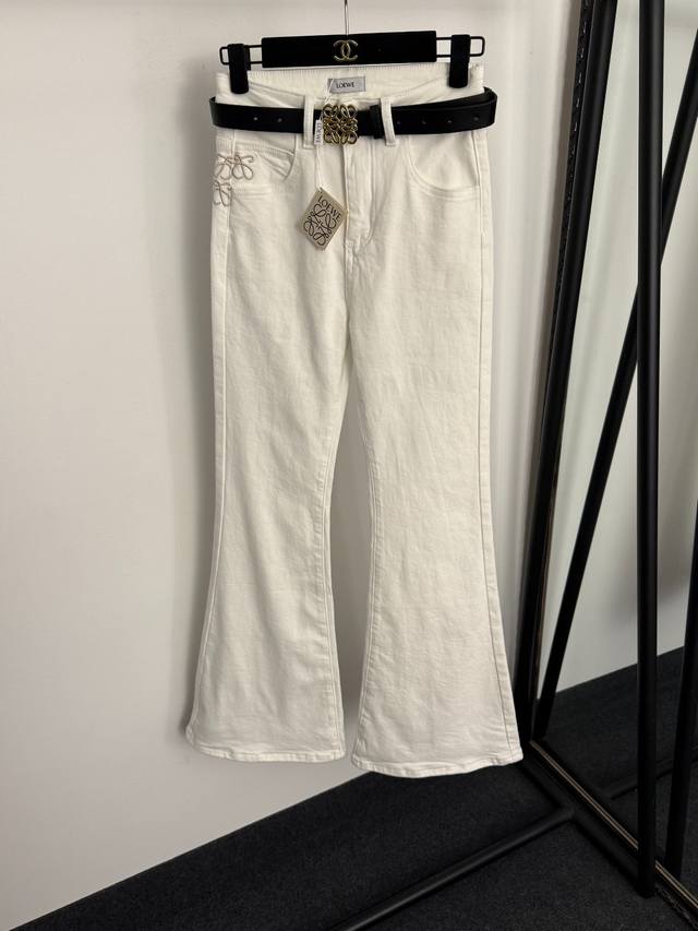 Style No. 20257680 Loew* New Logo Belt Slim Fit Fleece Flared Jeans, White, Lig