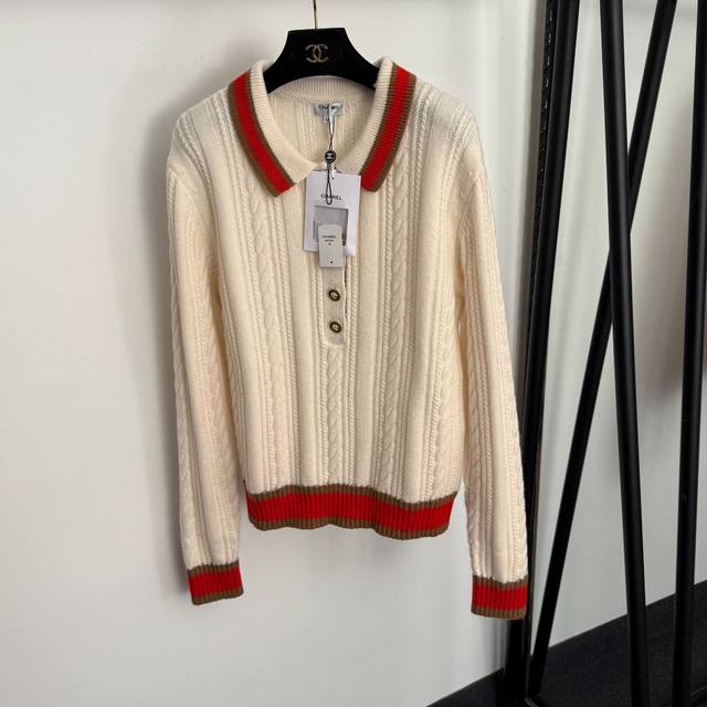 Style No. 20257676 Chanel *New Lion Head Button Cable Knit Striped Collar Long-