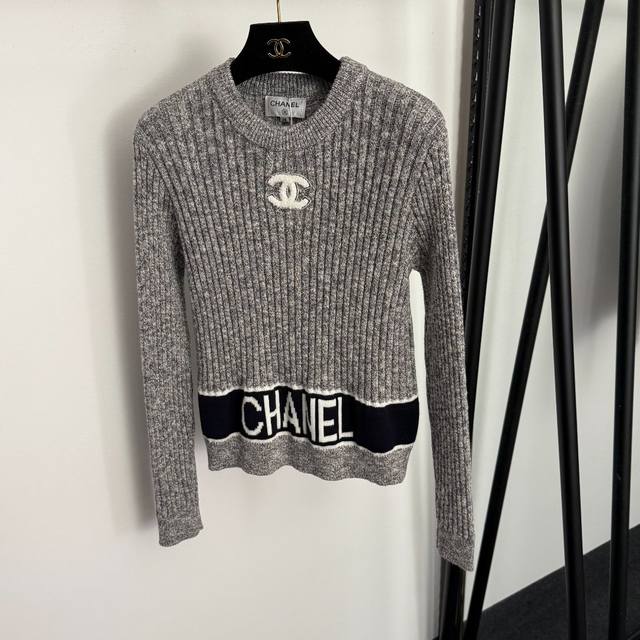 Style No. 20257681 Chanel* New Color Block Long-Sleeve Wool Knit Sweater with C