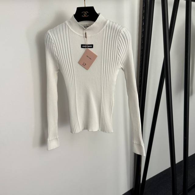 Style No. 20257669 Miumi* New Slim Fit Long Sleeve Knit Top with Logo Lettering