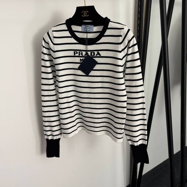Style No. 20257668 prad* New Logo Letter Color Block Striped Long-Sleeve Knit T