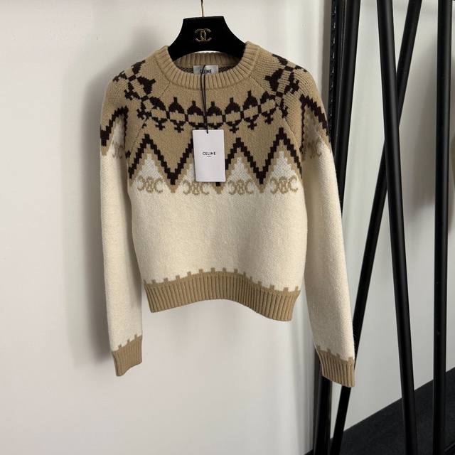 Style No. 20257660 Celin* New Color-Blocked Retro Pattern Pullover Long-Sleeve