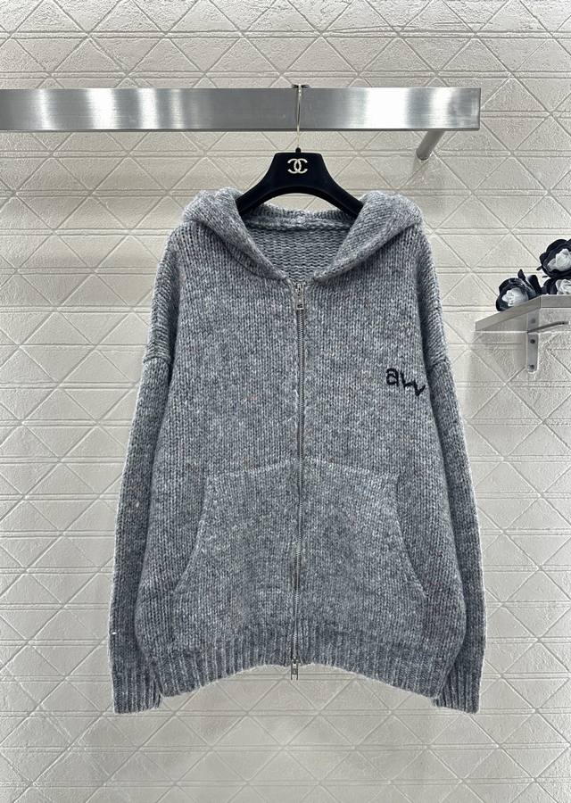 Alexander Wan*2025 New Arrival Hooded Heather Gray Knit Cardigan Made with custo