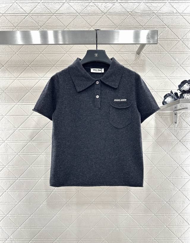 Miumi*2025 New Arrival Collared Knit Short-Sleeve Sweater Made with custom Yb wo