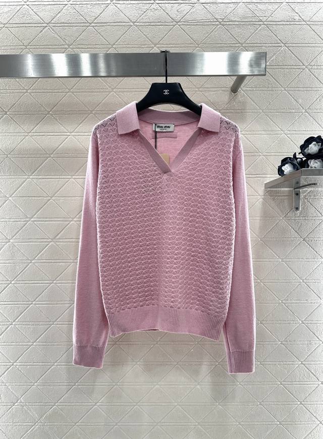 Miumi*2025 New Arrival Collared Half-Open Sweater Made with custom Yb wool yarn,