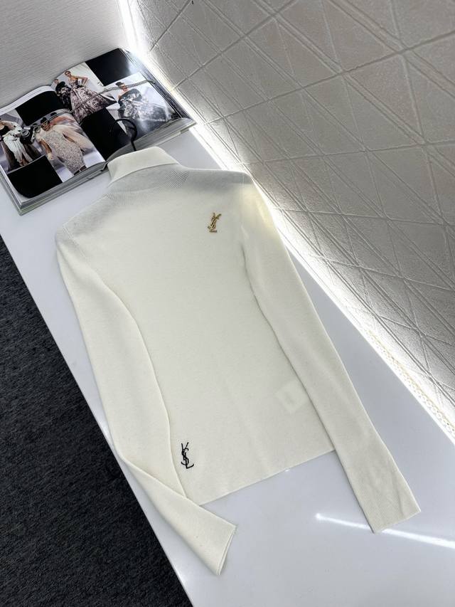 Saint Lauren*2025 New Arrival High-Neck Brooch Base Layer Top Custom Yb Tencel W