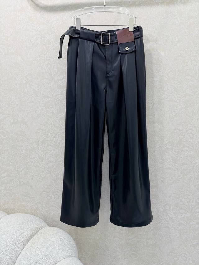 Loew*26 New Arrival - Washed Protein Leather Wide-Leg Pants with Waistband and L