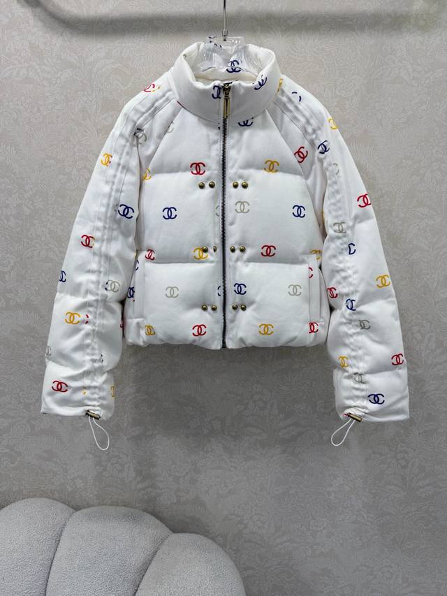 Chan*L 2025 Autumn/Winter New Double C Print Down Jacket, 90% White Duck Down, D