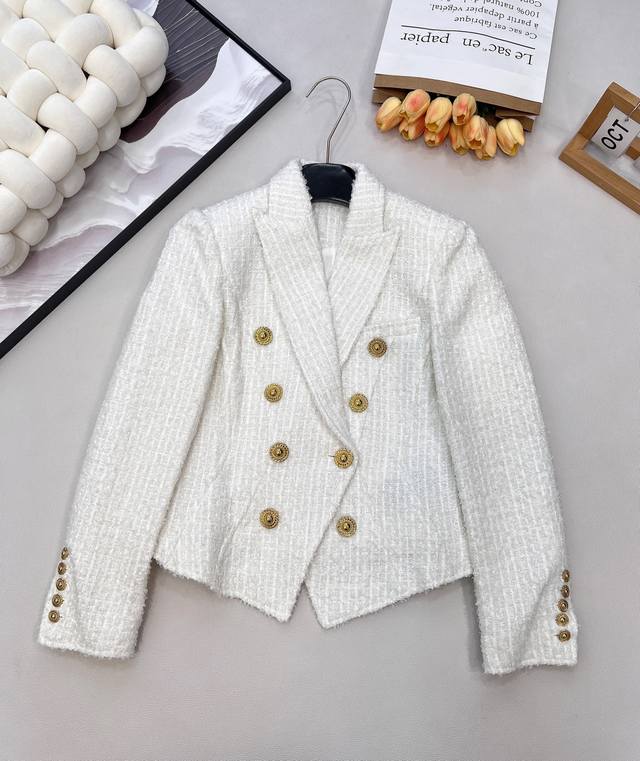 Balmain Autumn/Winter New Gold-Button Slim-Fit Short Tweed Jacket | Exclusive Hi