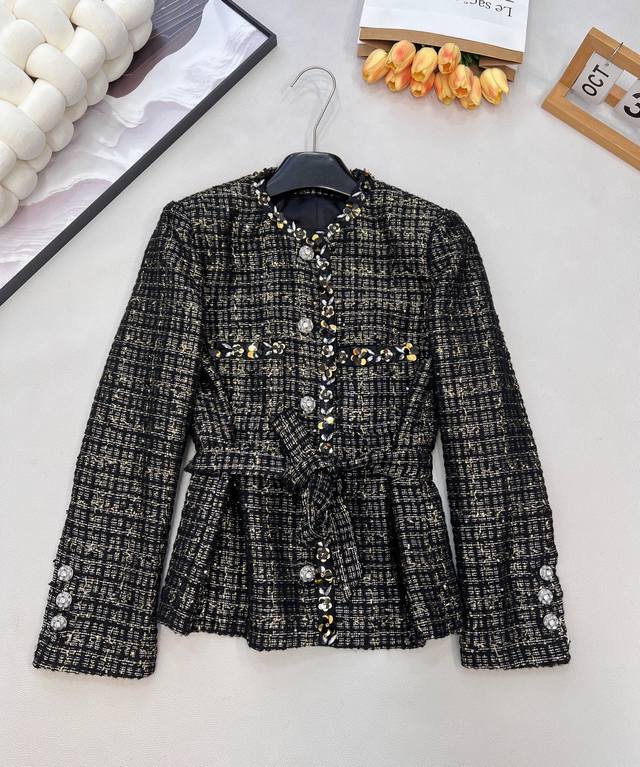 Chanel 2025 New Round Neck Dress with Beaded Sequined Trim Jacket Custom Yb Impo