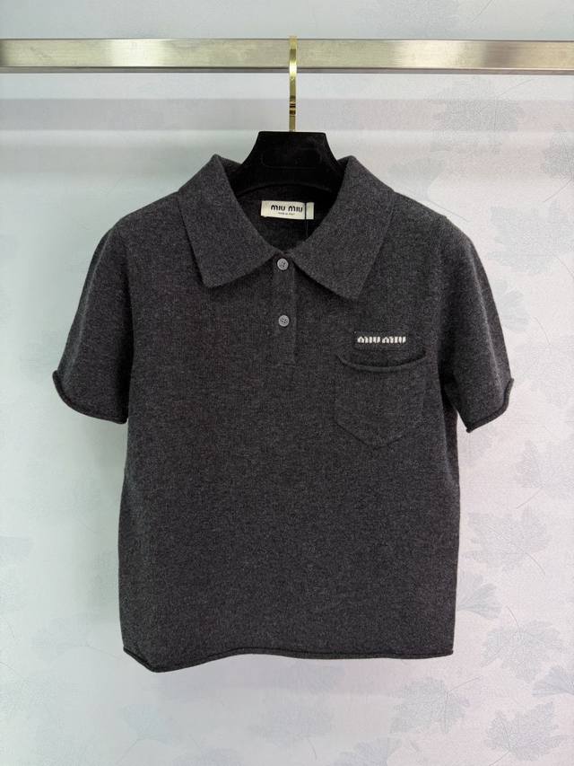 Miumi*2025 Autumn/Winter New Collared Knit Short-Sleeve Top! Made with custom wo