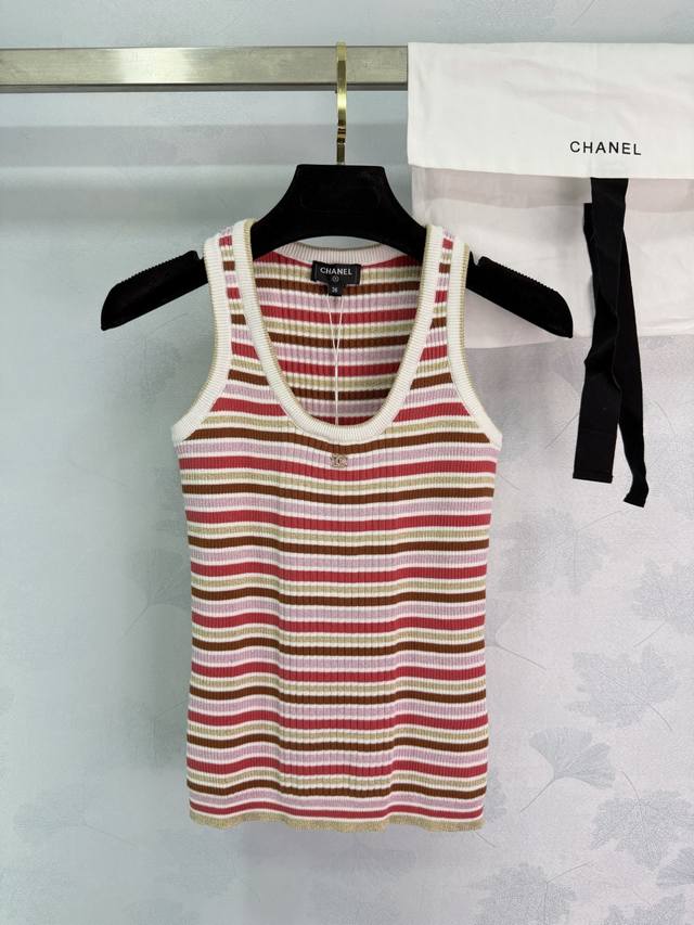 Ch*25 Autumn/Winter New Striped Knit Vest. The red, yellow, and white color-bloc