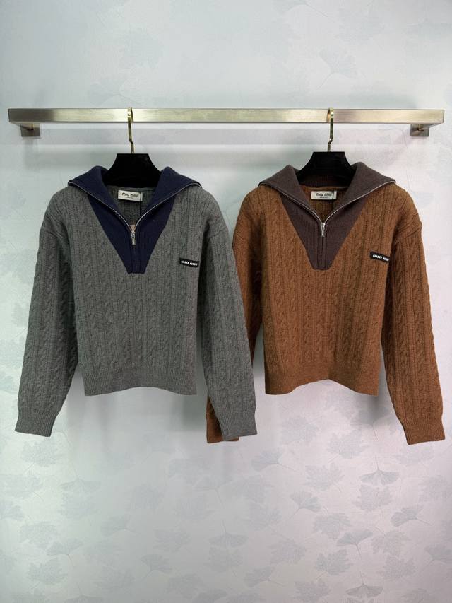 Miu*25 Autumn/Winter New Color-Blocked Sailor Collar Sweater, Soft and Skin-Frie