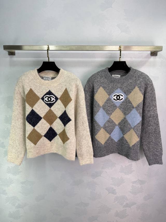 Ch* 2025 Autumn/Winter New Color-Blocked Diamond Pattern Pullover Long-Sleeve Sw