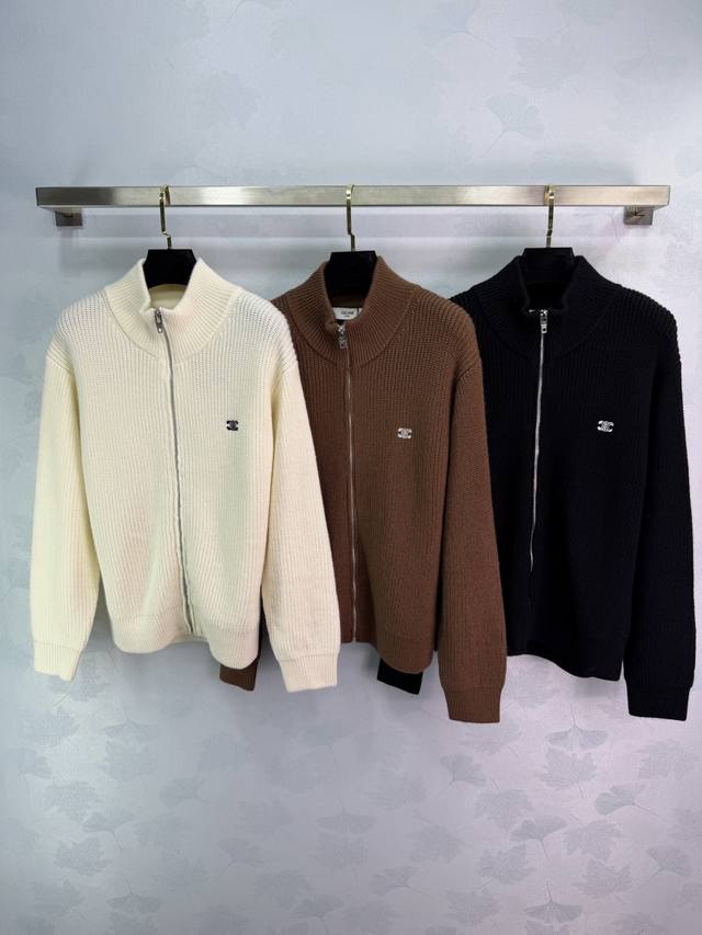 Celin*2025 Autumn/Winter New Stand Collar Zipper Long Sleeve Knit Cardigan! Made