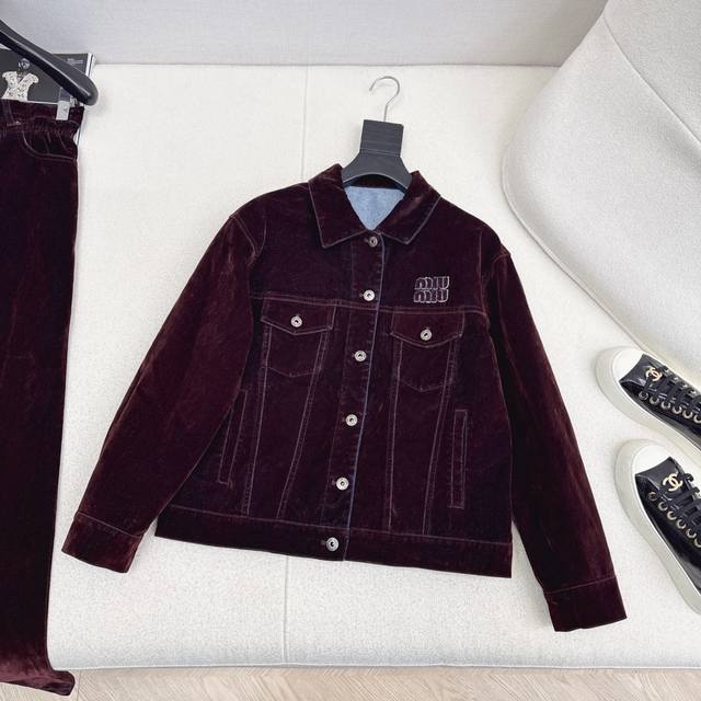 Exclusive First Release: Miu 25Ss Early Autumn Newest Velvet Suit - Drop-Shoulde