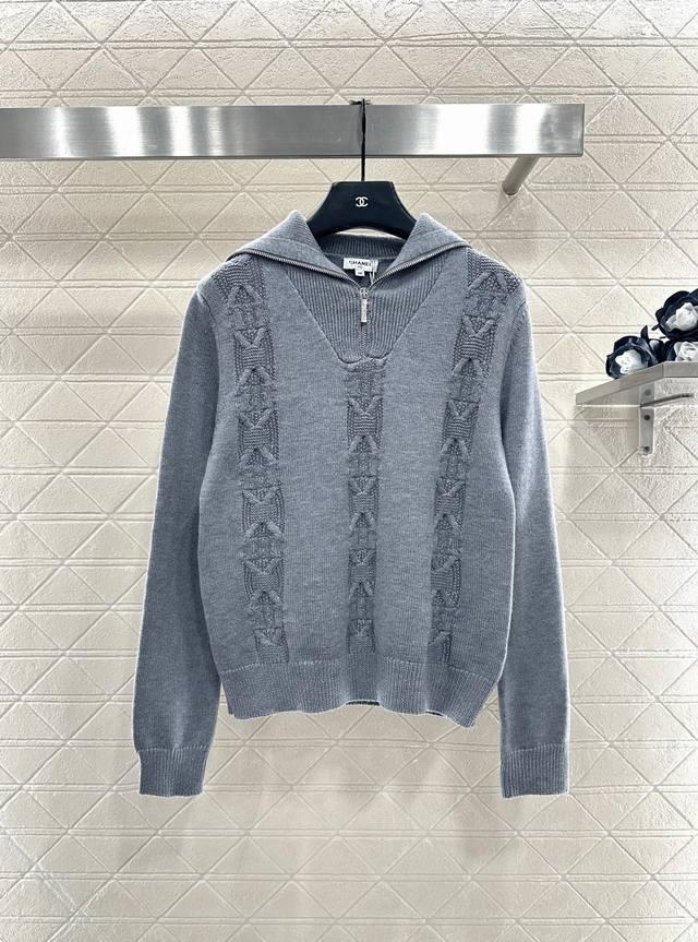 Chane*2025 New Arrival Collared Zipper Knit Sweater Made with custom Yb cashmere