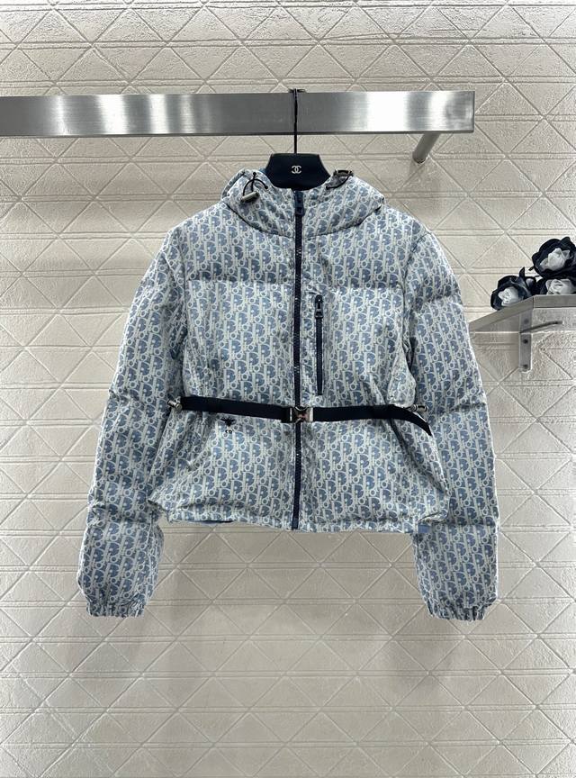 Dio*2025 New Arrival Hooded Jacquard Down Jacket with Belt Custom Yb imported ja