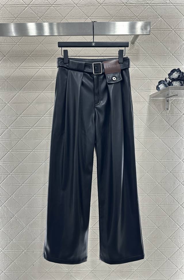 Loew*2025 New Arrival Belted Pleated Wide-Leg Leather Pants Custom Yb imported l