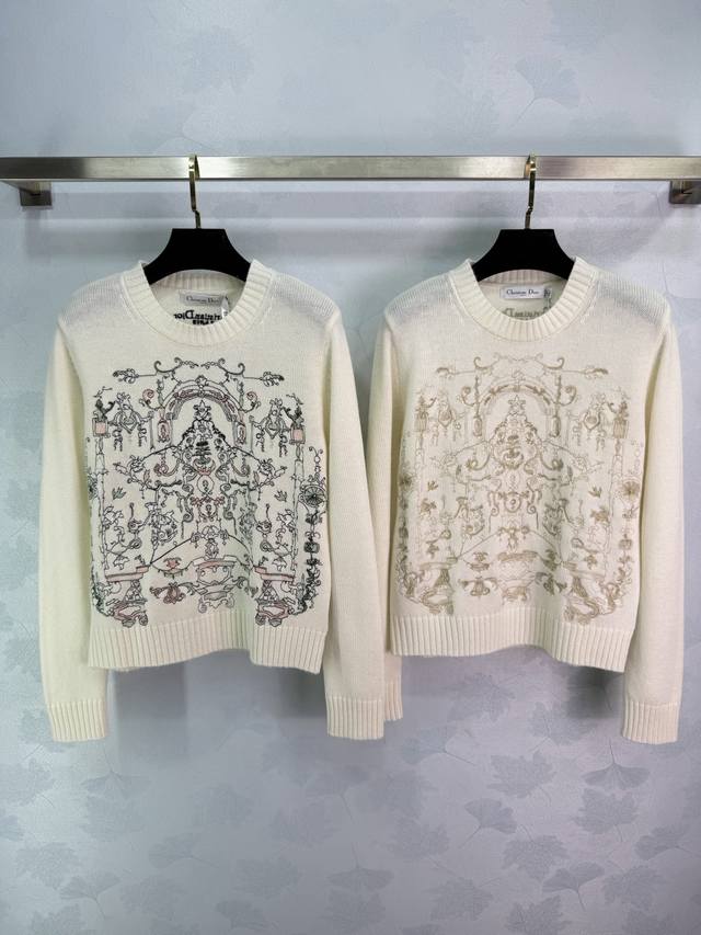 Dio*25 Autumn/Winter New Sweater, creamy white base with Baroque castle garden e