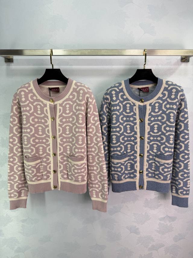 Gu*25 Autumn/Winter New GG Pattern Knit Cardigan, classic double G interwoven de