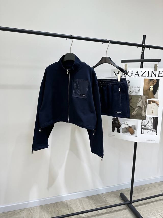 M Navy Blue Single Pocket Zipper Sports Jacket + Skirt Jacket 215 Skirt 185, Fab