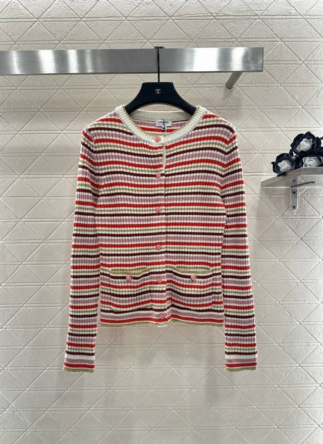 Chane*2025 New Arrival Striped Knit Cardigan Made with custom Yb wool yarn, it h