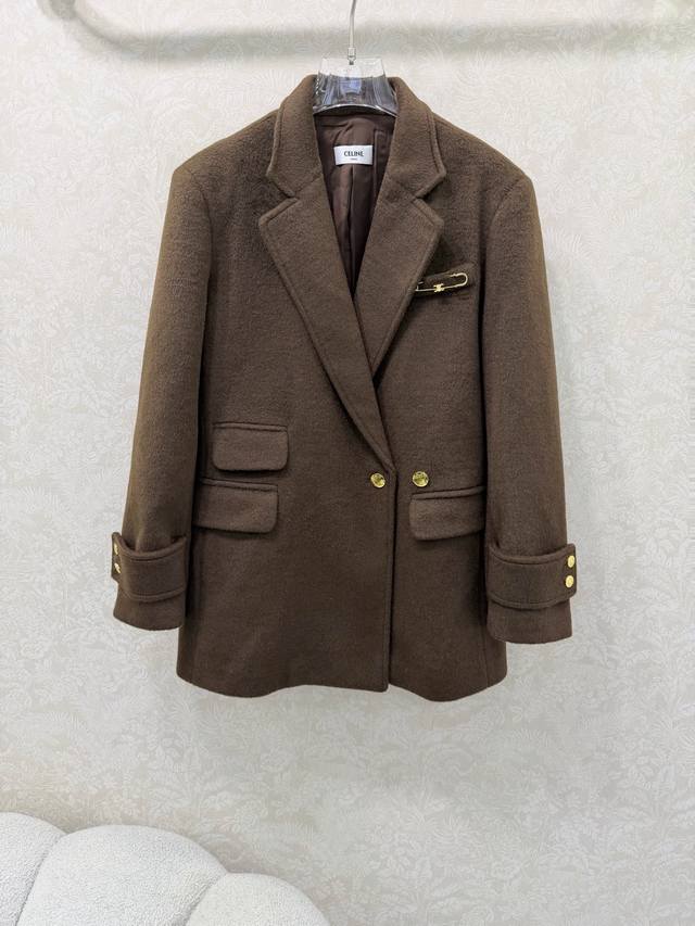 Celin* 2025 New Wool Coat. A super popular Maillard color scheme, old-money styl