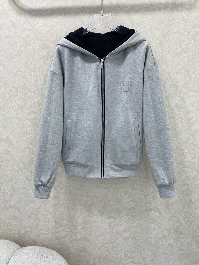 Miumi*25 New Arrival: Intellectual Chic Reversible Design, Gray Sweatshirt Fabri