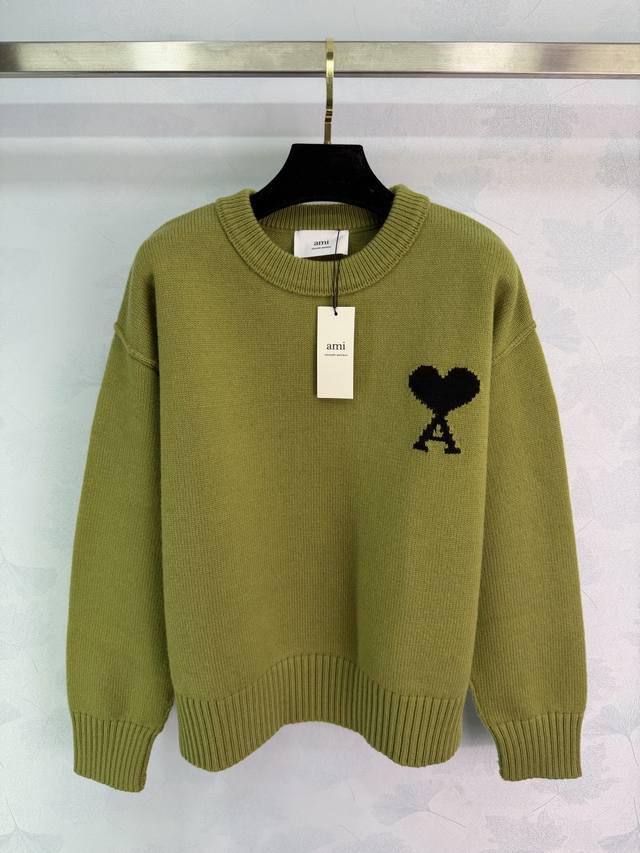 Ami*25 Autumn/Winter New Wool Sweater, Mustard Green Color, Super Vibrant, 1 Col