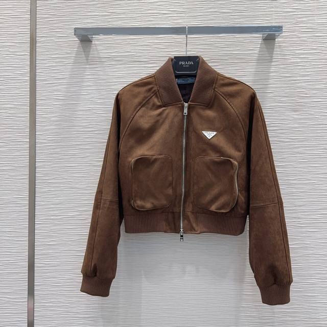 prad* 2025Fw New Suede Jacket - Super Stylish, High-End Custom Triangle Logo wit
