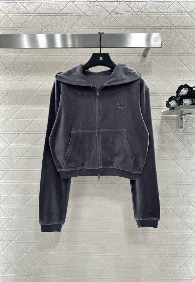 Alexander Wan*2025 New Arrival Hooded Rhinestone Velvet Jacket and Pants Set Cus