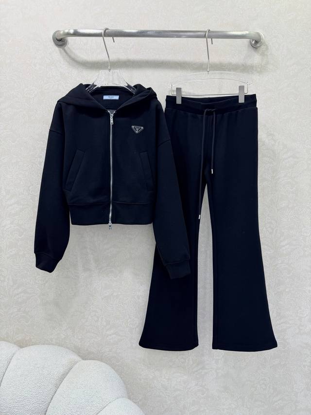 prad*25 New Casual Sports Suit, Custom Fabric Hooded Jacket, Casual Flared Pants