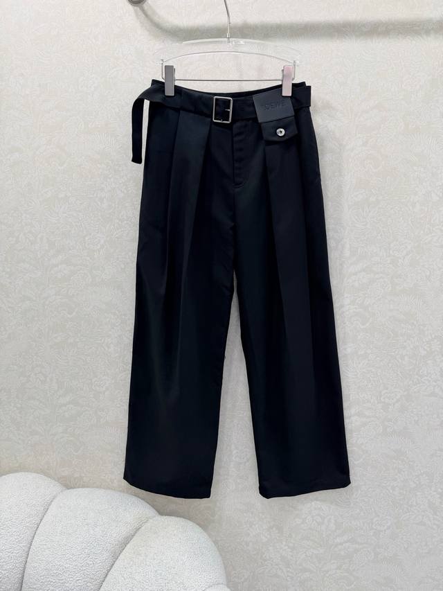 Loew*26 New Arrival - Wide-Leg Pants with Leather Waistband. Pleats extend from