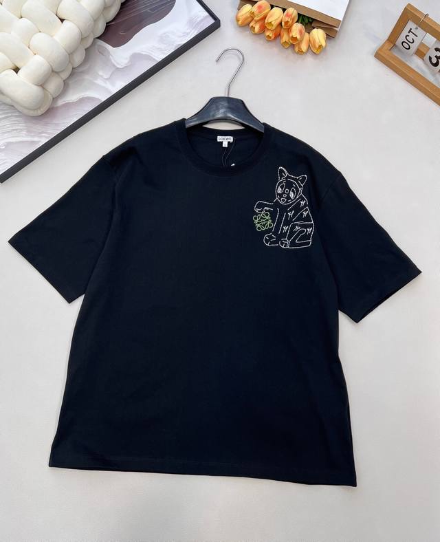 Loewe 2025 New Crew Neck Embroidered Cat, Loewlouis Wain Collaboration Series# C
