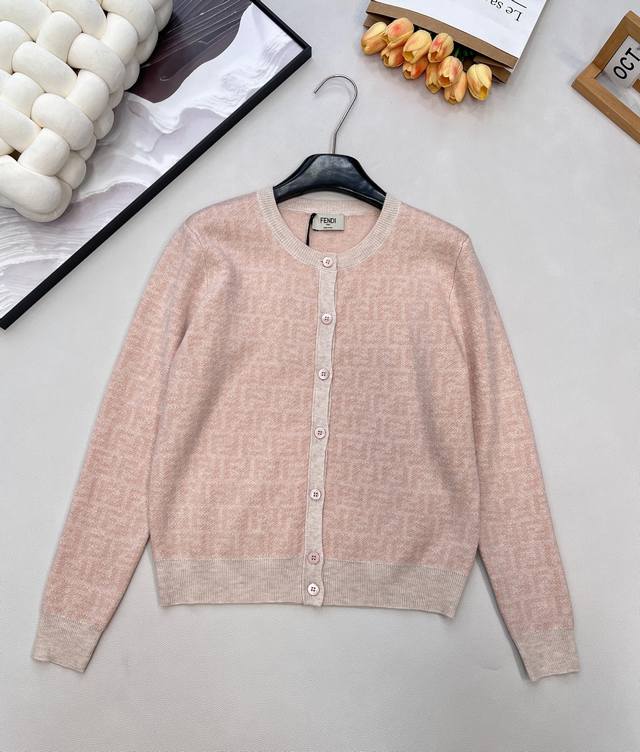 Fendi 2025 New Jacquard Crew Neck Knit Cardigan, made of custom Yb silk-wool kni