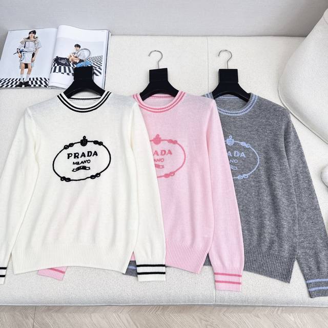 pd 25Ss Autumn/Winter Newest Simple Pullover Crew Neck Sweater, Knitted Wool Mat