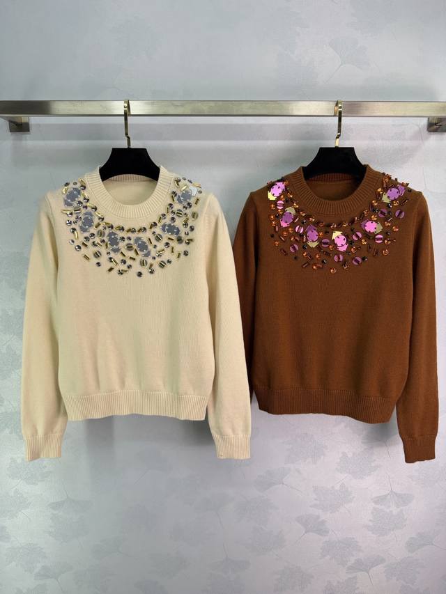 Fend*2025 Autumn/Winter New Heavy-Duty Beaded Sequin Knit Top. Custom-made Yb ca