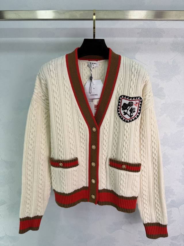 Chane*2025 Autumn/Winter New Embroidered Badge Knit Cardigan, custom-made Yb woo