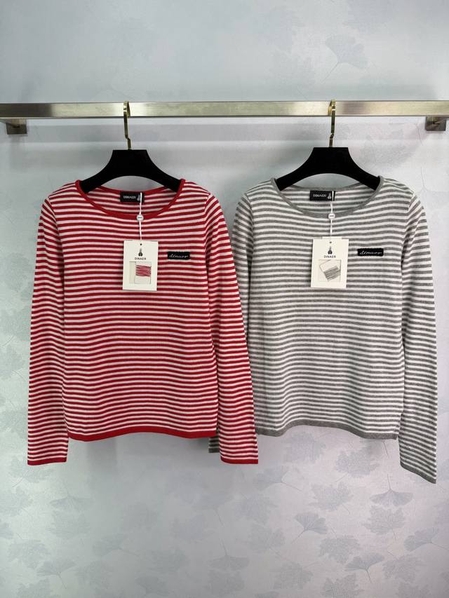 Dinae*2025 Autumn/Winter New Striped Crew Neck Knitted Long-Sleeve Top! Made wit