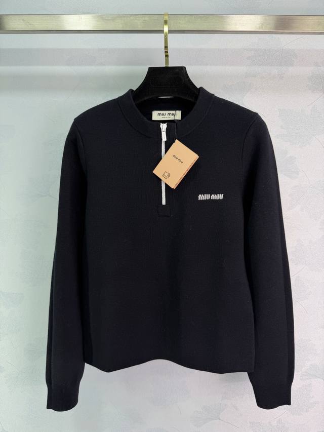 Miumi*2025 Autumn/Winter New Half-Open Zipper Long-Sleeve Knitwear! Custom impor