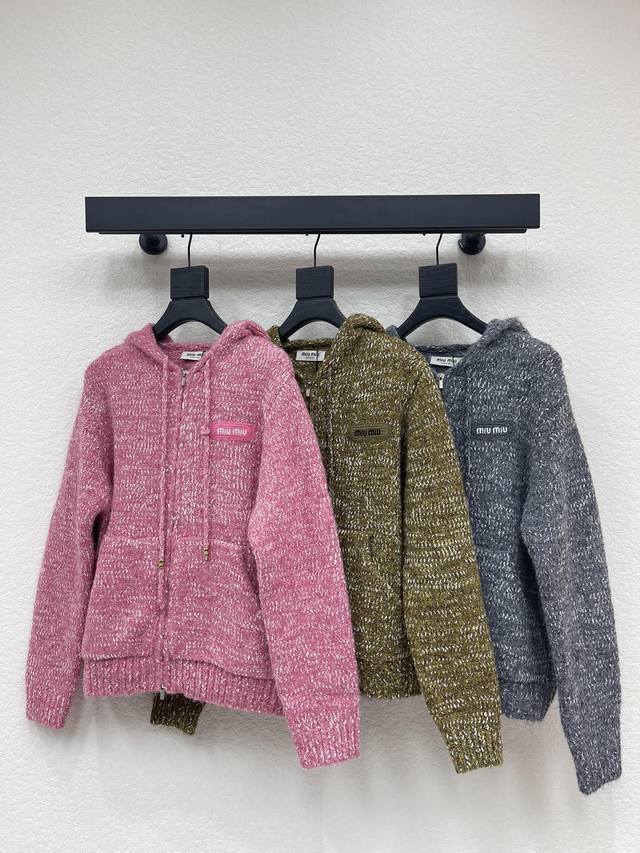 Miumi*25 Autumn/Winter New Hooded Snowflake Dot Knit Cardigan. Made with custom